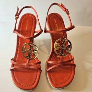 NIB Tory Burch Capri Miller Espadrille Wedge 95MM – Desert Flower Orange – Sz 9